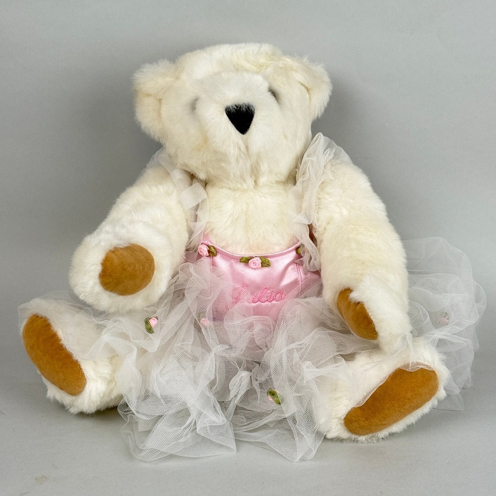 Vermont Teddy Bear Ballerina Bear Toy Pink Tutu Julia White Plush 15 inch